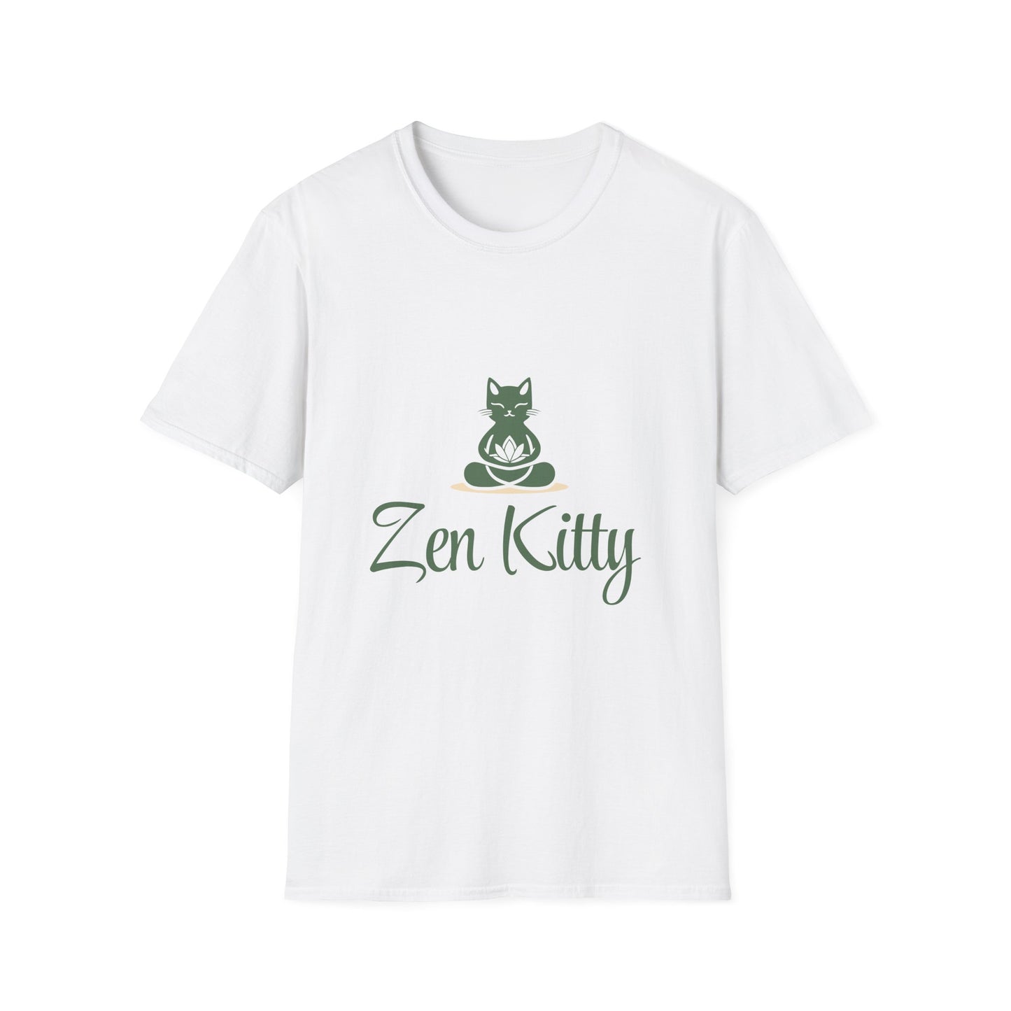 White w/Green Font Zen Kitty Unisex Softstyle T-Shirt