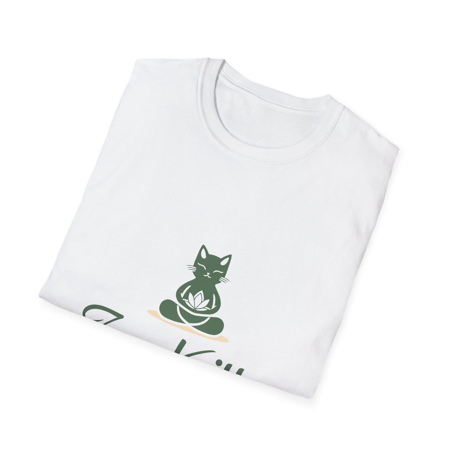 White w/Green Font Zen Kitty Unisex Softstyle T-Shirt