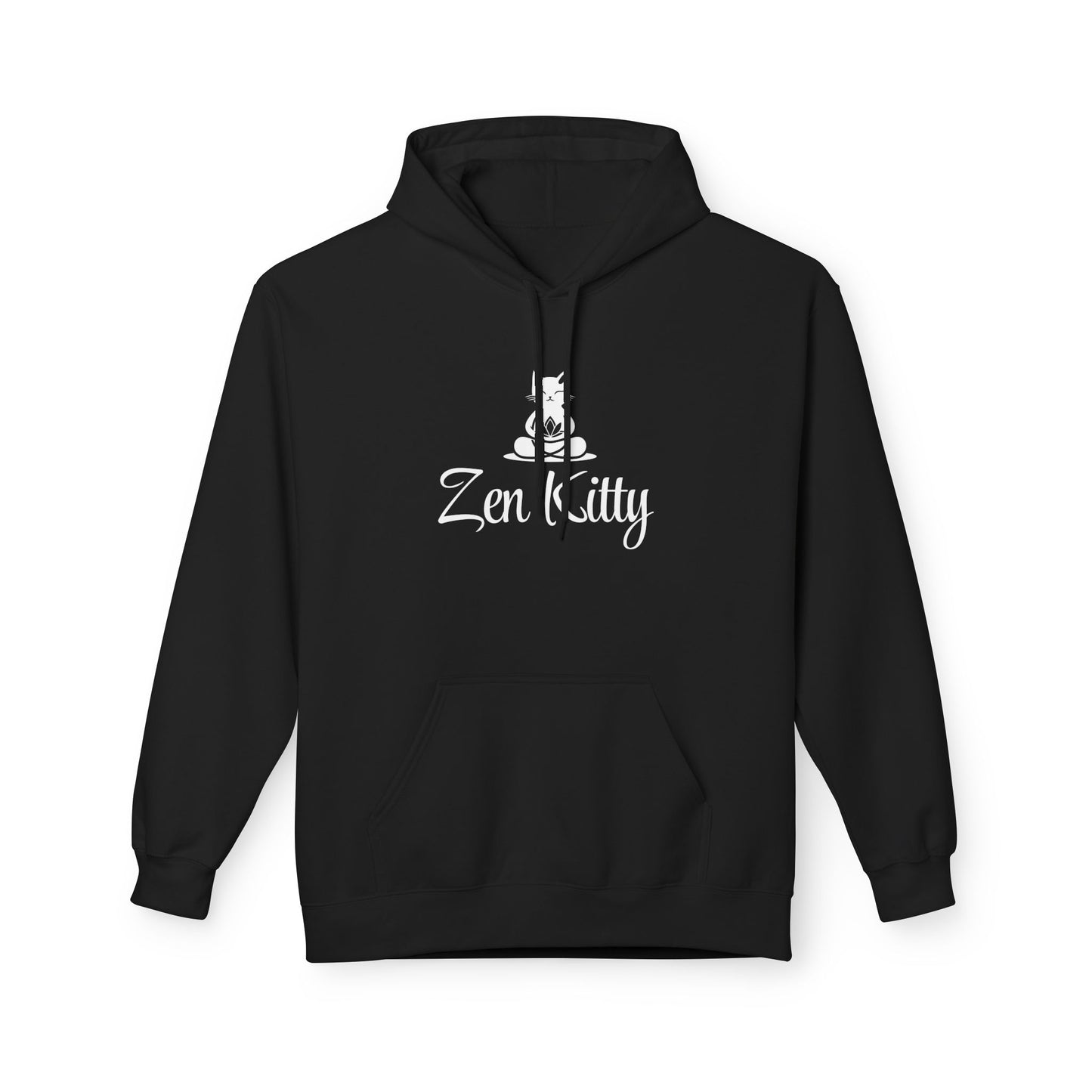 Black Zen Kitty Cozy Unisex Softstyle Fleece Hoodie - Perfect for All Seasons