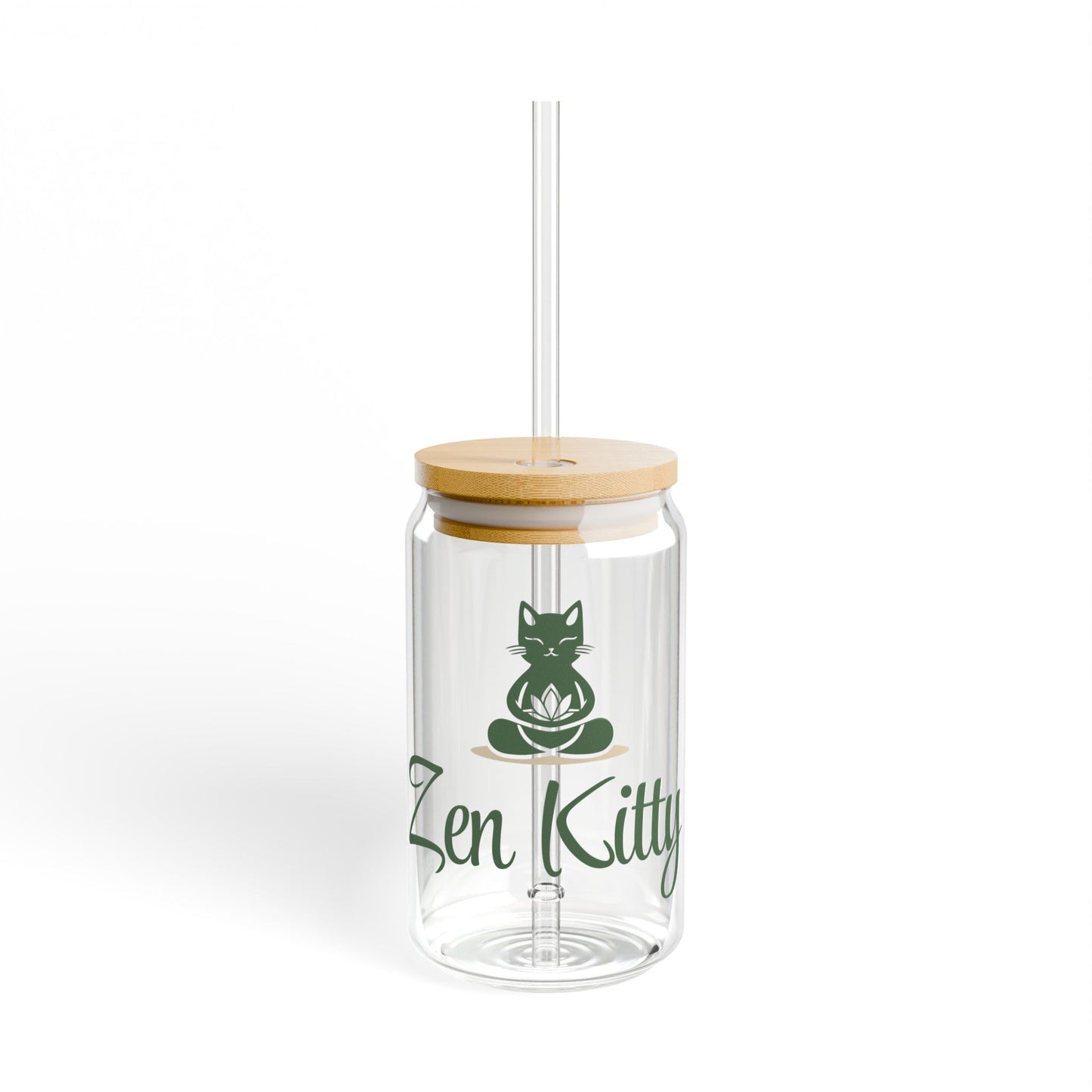 Zen Kitty 16oz Sipper Glass with Bamboo Lid - Perfect for Cat Lovers