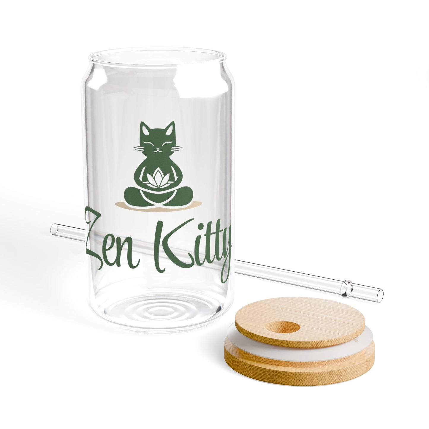 Zen Kitty 16oz Sipper Glass with Bamboo Lid - Perfect for Cat Lovers