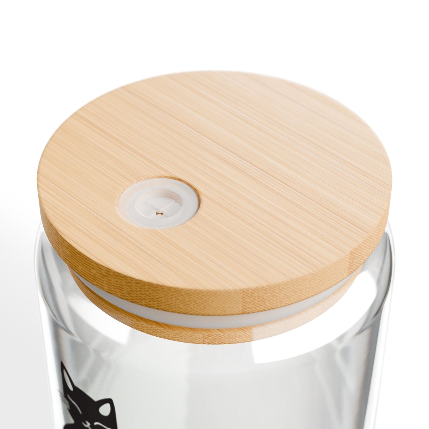 Black Zen Kitty 16oz Sipper Glass with Bamboo Lid - Perfect for Cat Lovers