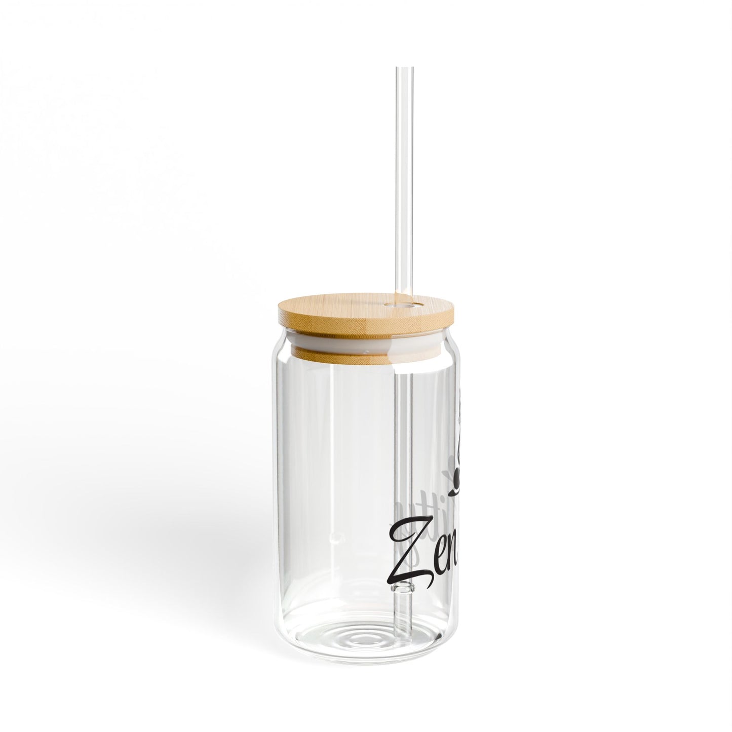 Black Zen Kitty 16oz Sipper Glass with Bamboo Lid - Perfect for Cat Lovers