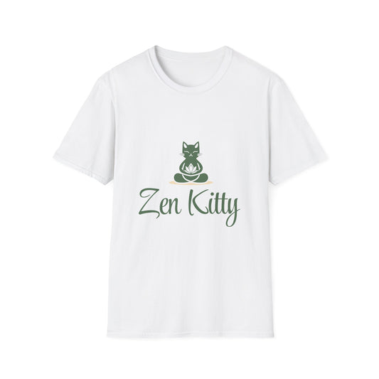 White w/Green Font Zen Kitty Unisex Softstyle T-Shirt